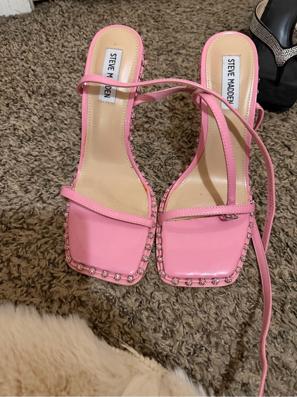 Steve Madden Pink Crystal-Trim Square-Toe Heels